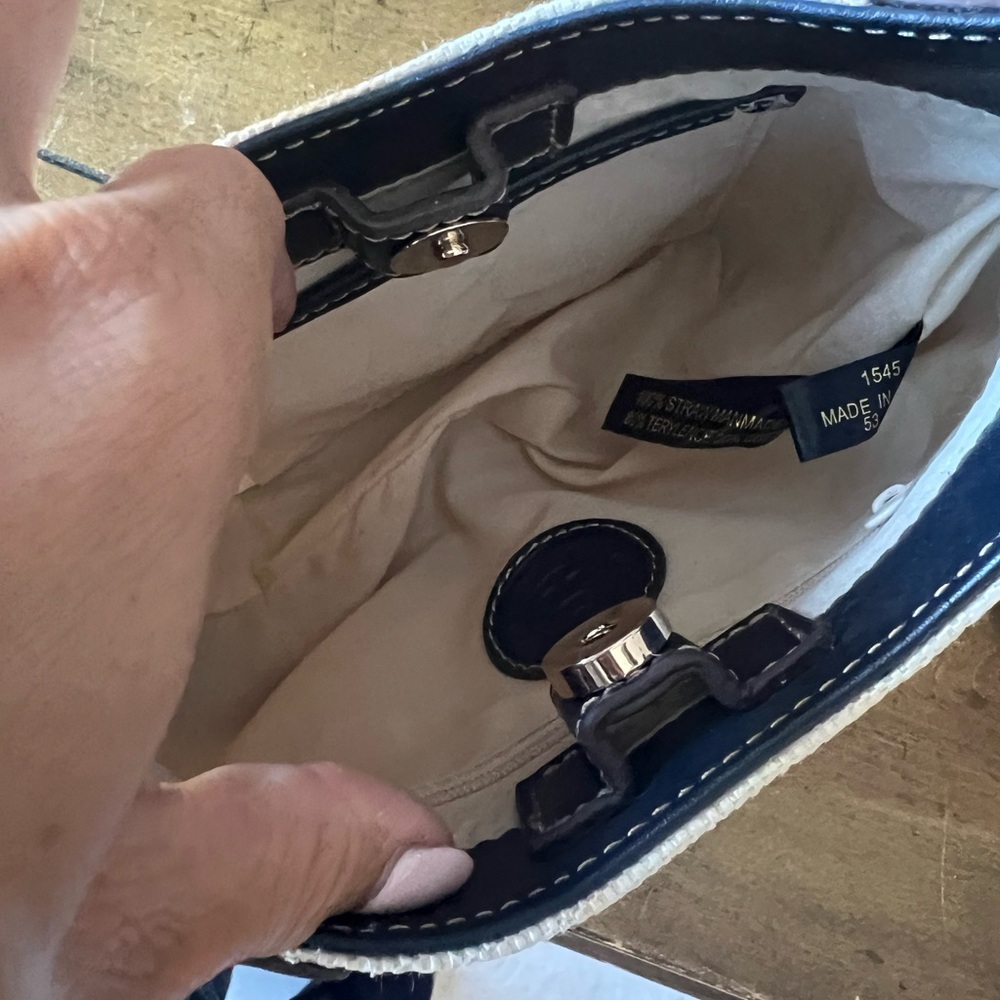 NWT Etienne Aigner Juliet Mini Straw Bag – Navy & Cream Nautical Style - Picture 8 of 12